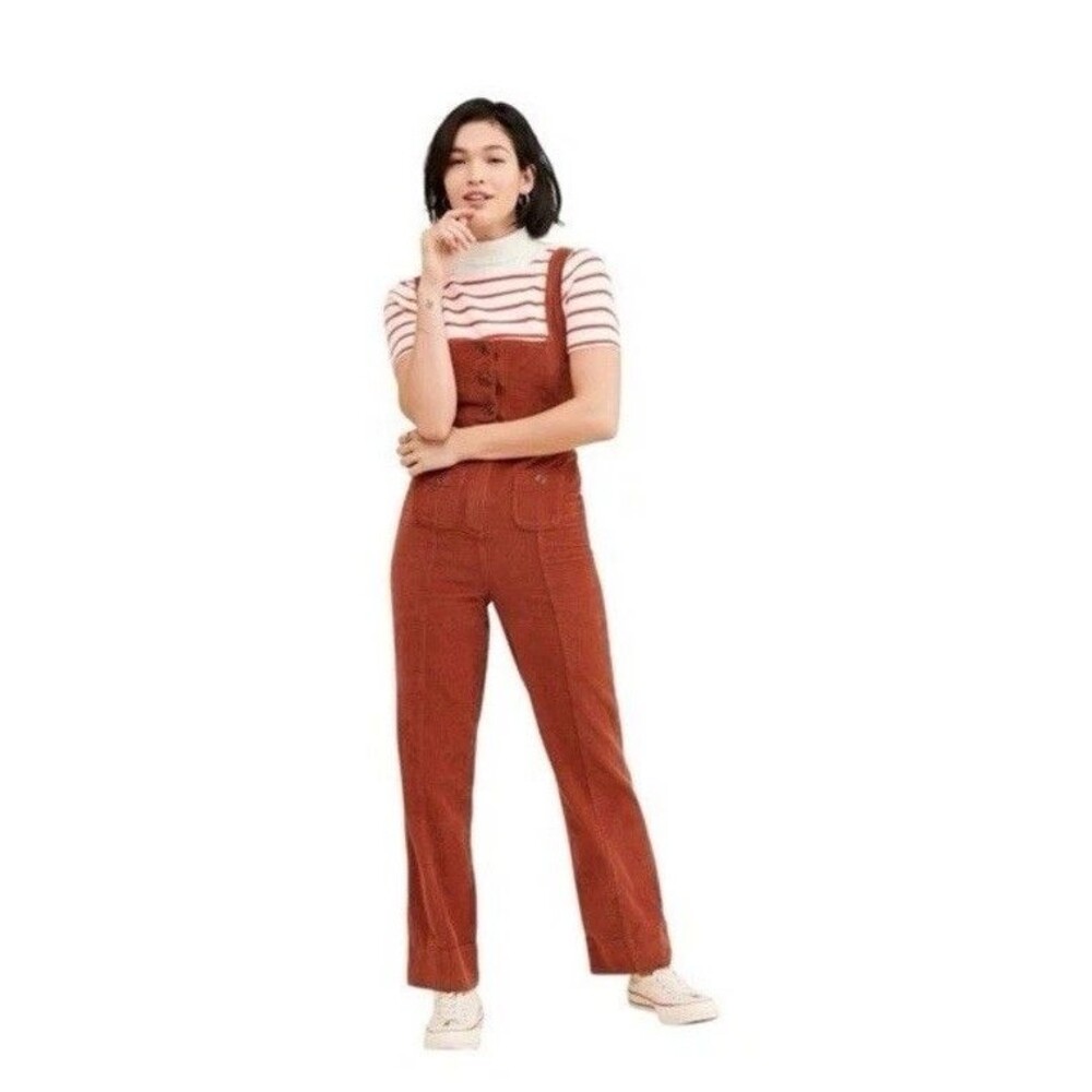 Urban Outfitters Corduroy Jumpsuit Women’s M Rust Brown Button Front Sleeveless